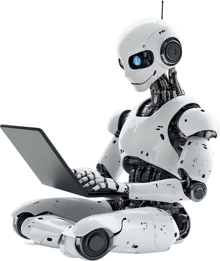 AI robot working on laptop for digital marketing solutions